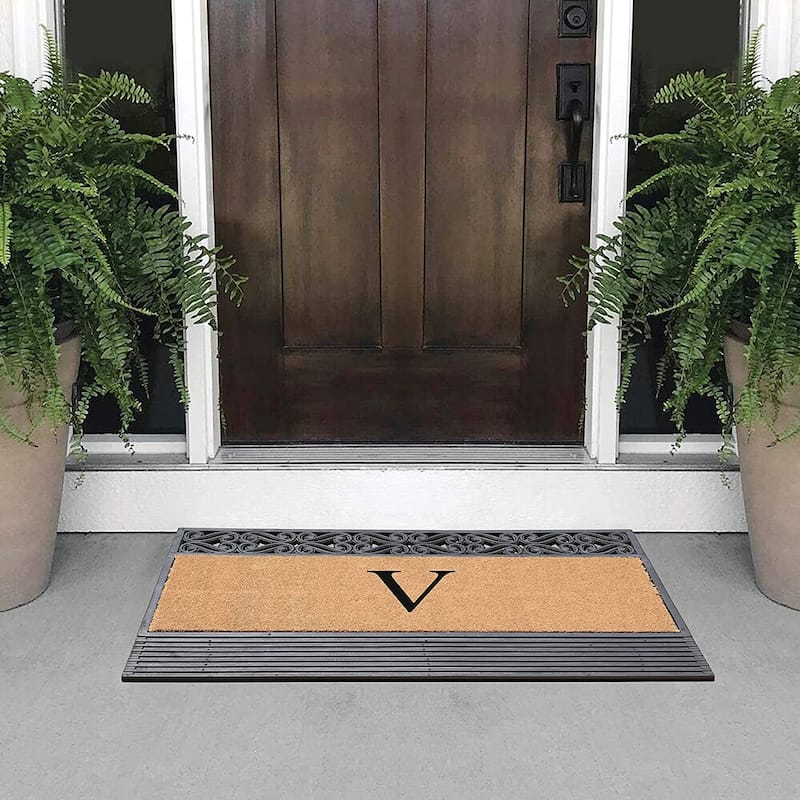 A1HC First Impression Rubber and Coir Rosewood 24" X 36", Heavy Duty Outdoor Monogrammed Doormat