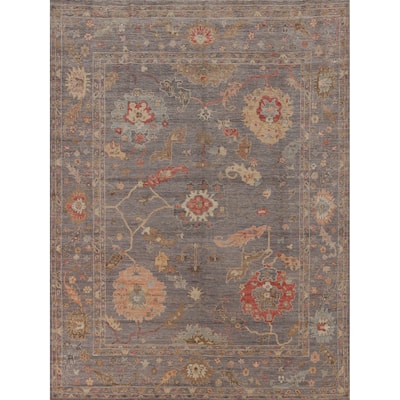 Hand Knotted Oriental 100% Wool Carpet Transitional All-Over Greys & Charcoal Oushak Area Rug - 9' 8'' X 8' 3''