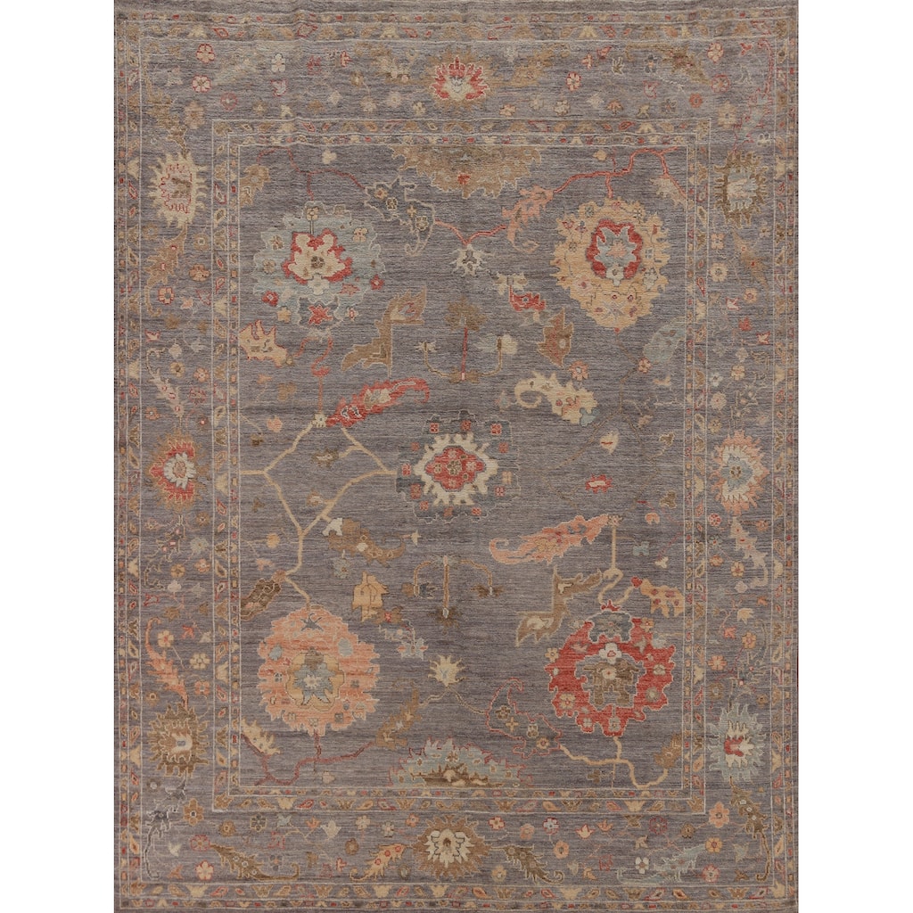 Hand Knotted Oriental 100% Wool Carpet Transitional All-Over Greys & Charcoal Oushak Area Rug - 9' 8'' X 8' 3''