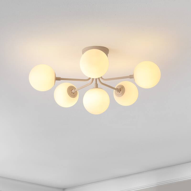 24" 6-Light Globe Modern Industrial Iron Bistro LED Semi Flush Mount, By JONATHAN Y