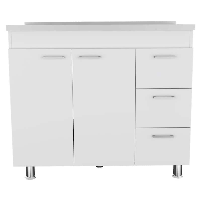 39-inch Wide Double Door Utility Sink cabinet with 3 Drawers - N/A