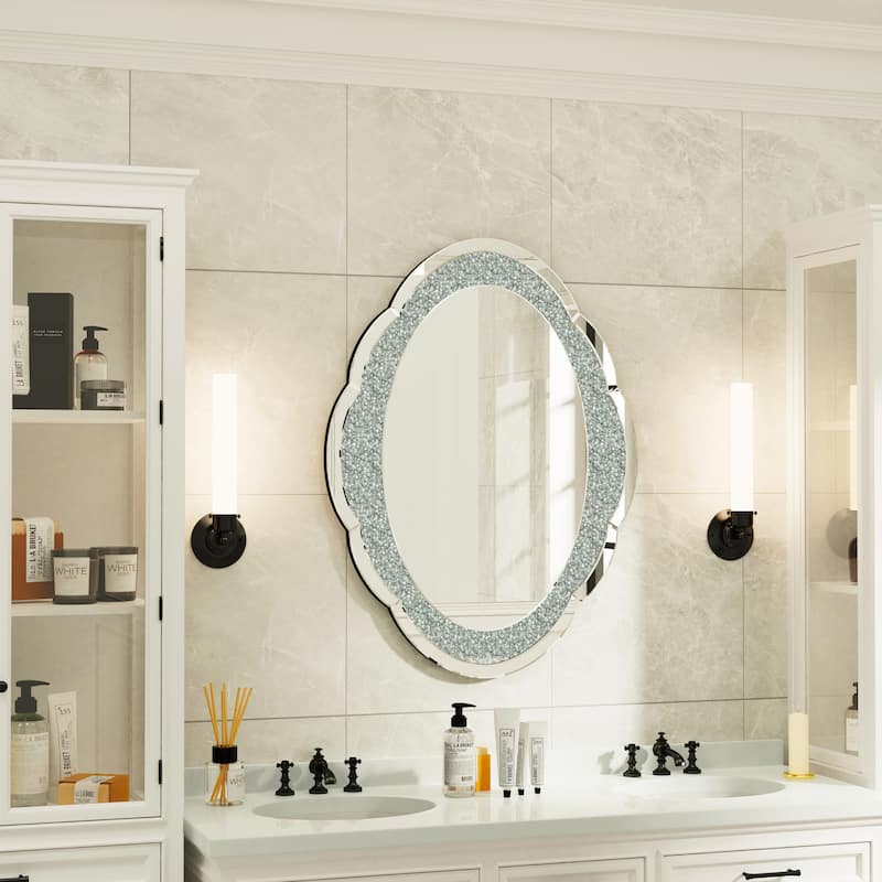 Sparkling Crystal Crush Diamond Oval Blossom Accent Mirror - 23.6" W x 31.5" H