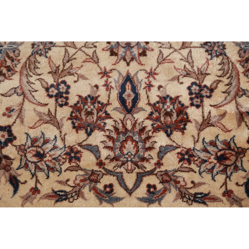 Hand Knotted Oriental 100% Wool Carpet Traditional Floral Beige & Ivories Kashan Runner Rug - 10' 0'' X 2' 7''