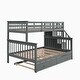 preview thumbnail 6 of 28, Twin Over Full Size Wood Bunk Bed with Twin size Trundle, Stairway, Storage and Guard Rail