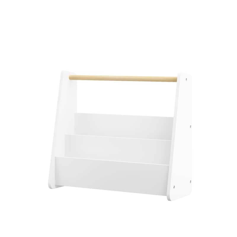 Kids Bookshelf with Wooden Handle, 2-Tier Front-Facing Toddler Bookcase, Portable Children's Book Storage Organizer for Bedroom