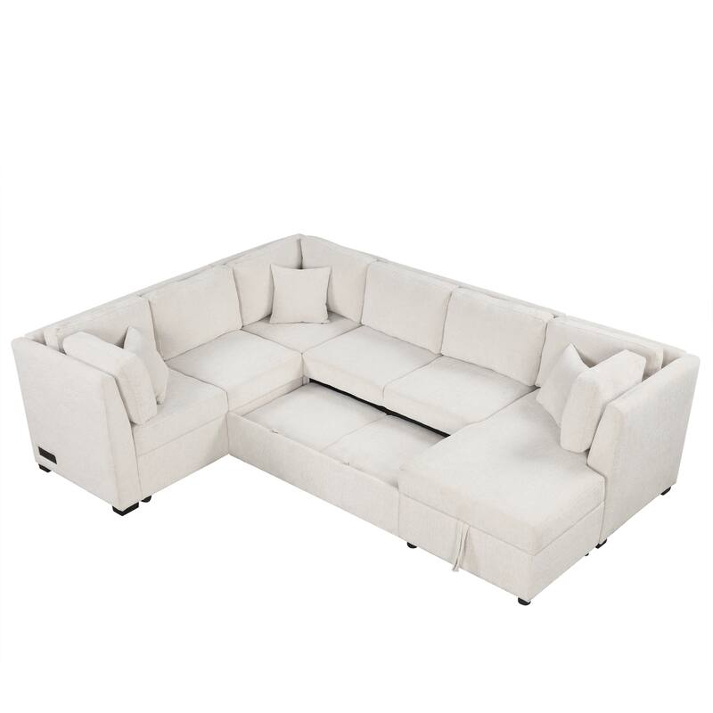 83.4" Chenille L-Shaped Sectional Sofa with Ottoman