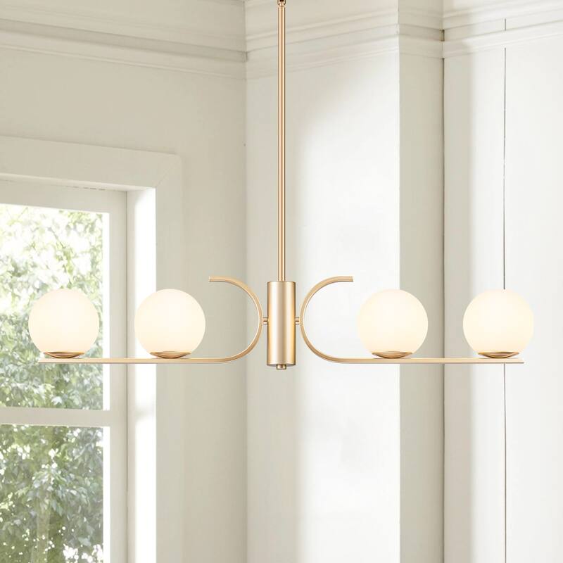 Starsky 4-Light Modern Linear Chandelier with Globe Glass for Kitchen Island - Frosted Glass - Gold