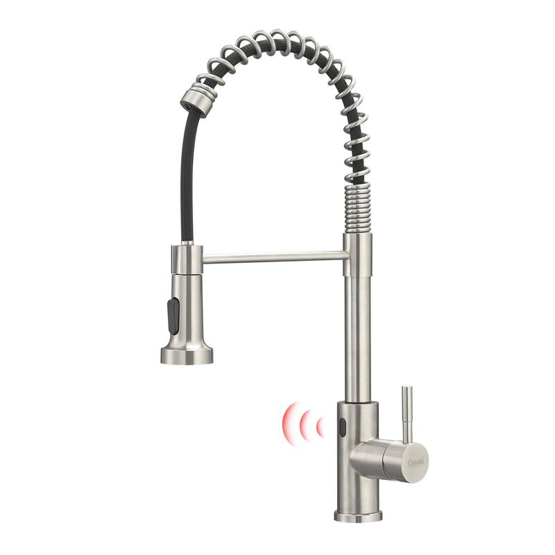 Nickel Touchless Spring Sprayer Kitchen Faucet with 2-function Spout