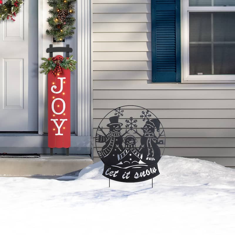 Glitzhome 30"H Christmas Metal Silhouette Snowman or Reindeer Family Yard Stake Wall Decor (Two Function) - Snowman Family