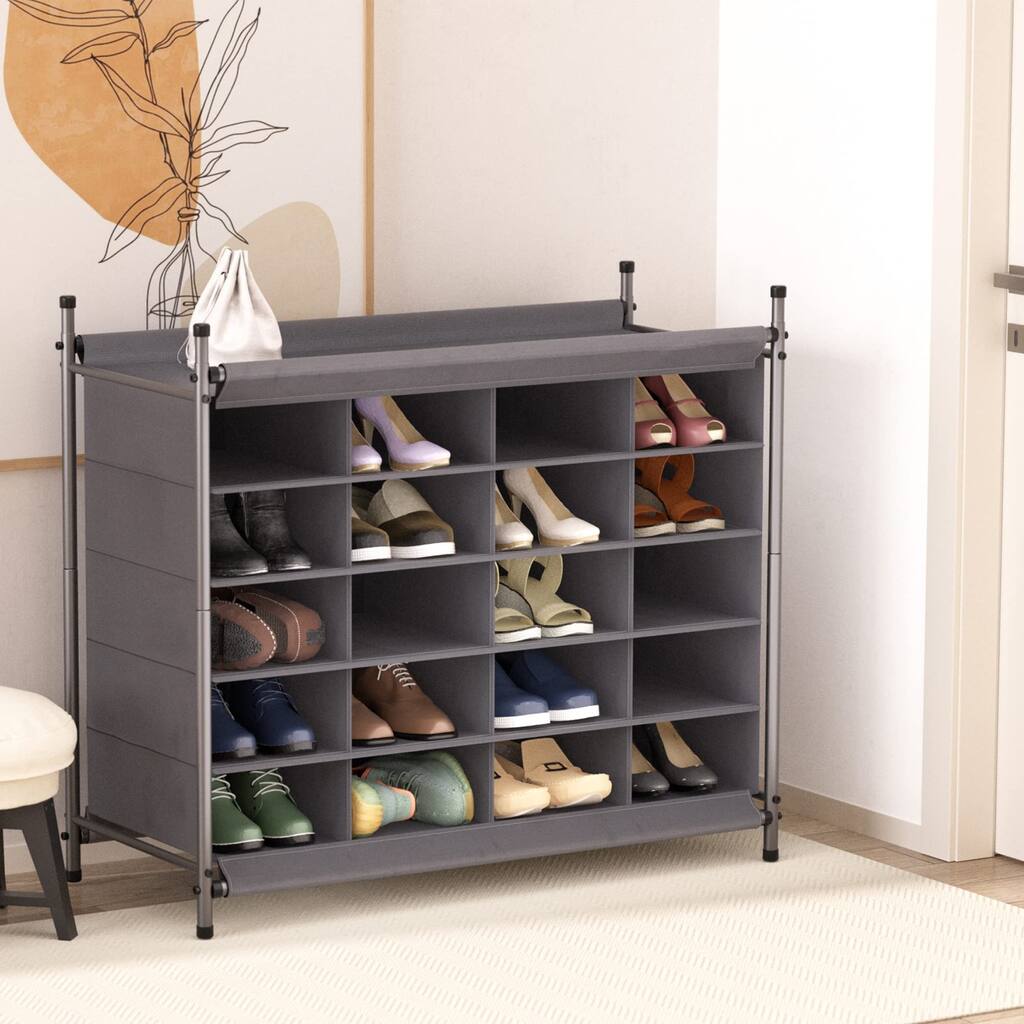 Shoe Rack Organizer, 5-Tier 20 Pairs Free Standing Stackable Shoe Rack Cubby for Entryway, Closet and Hallway, Gray