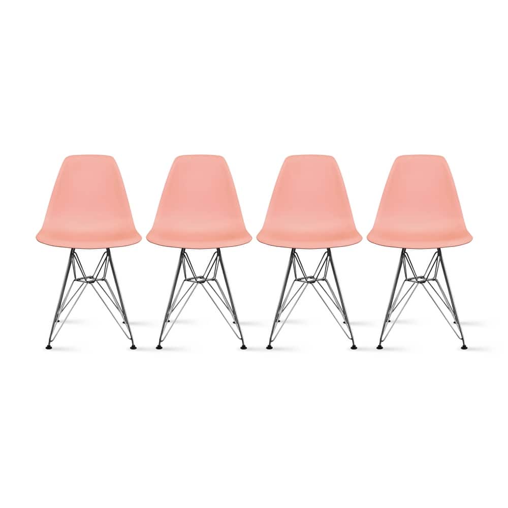 Colorful Designer Plastic Dining Chairs Kitchen Bedroom with Chrome Metal Eiffel Legs Hotel Restaurant Reception (Set of 4)