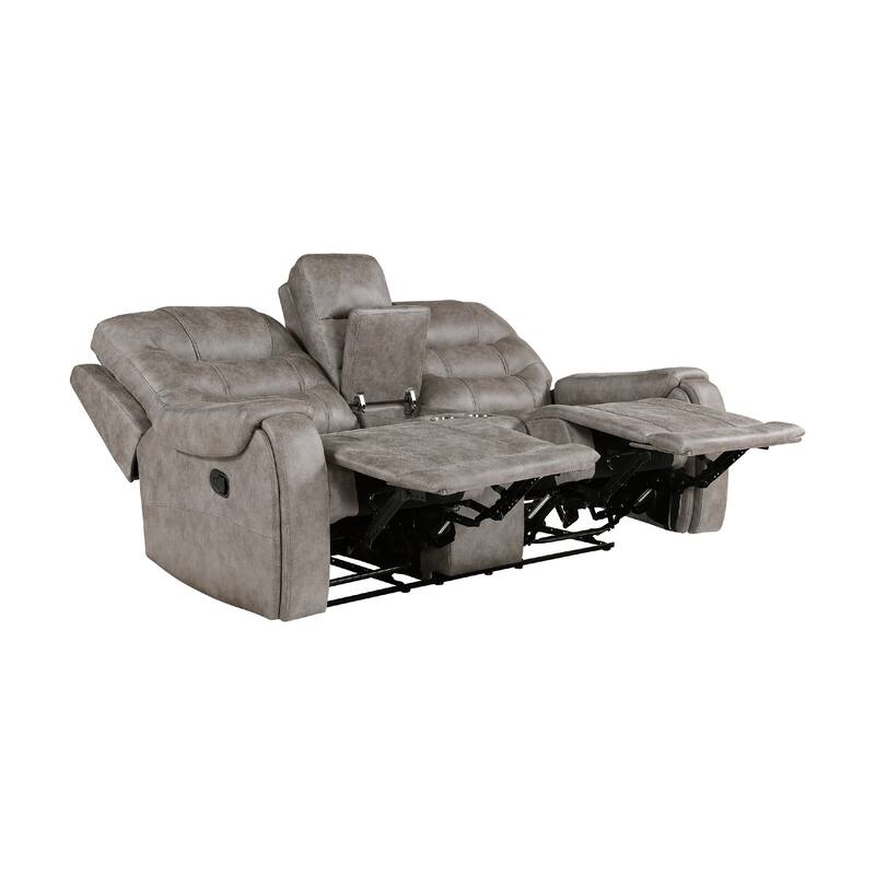 Erron Manual Double Recliner Loveseat with Console, Gray Brown 77 Inch