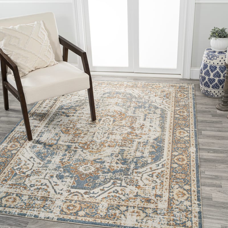 JONATHAN Y Pavel Bold Distressed Medallion Low-Pile Machine-Washable Area Rug