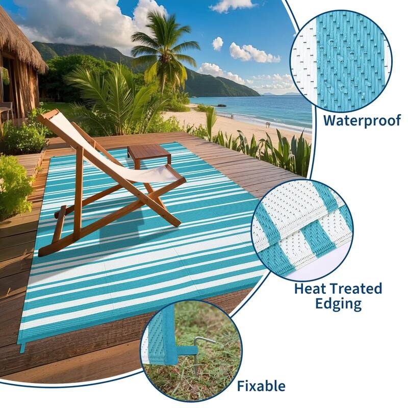 Outdoor Rug Waterproof Mat Outside Rugs for Patio Camping Balcony Modern Strip Plastic Straw Rug