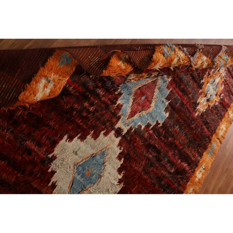 Hand Knotted Oriental 100% Wool Carpet Modern Tribal Red Moroccan Area Rug - 9' 9'' X 6' 8''