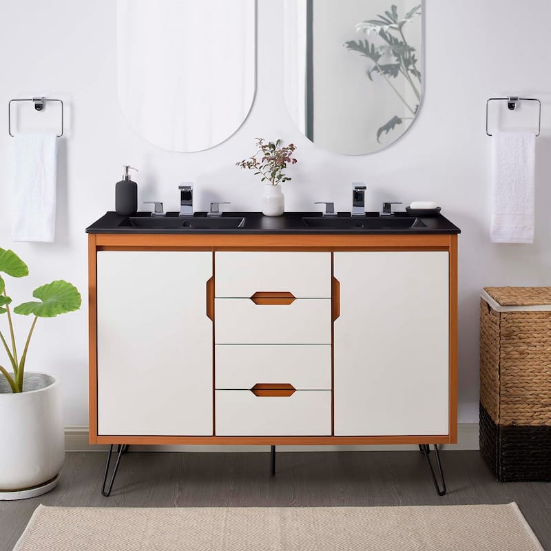 Energize 48" Double Sink Bathroom Vanity - Cherry White Black