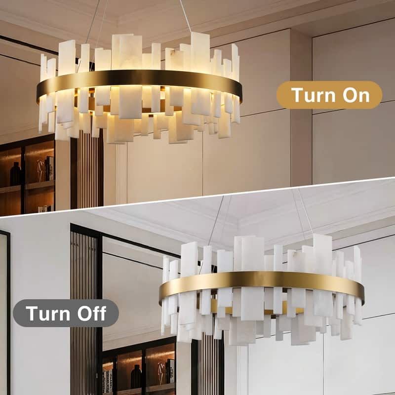 KAYLA 31 in. 8-Lights Drum Gold Chandelier With Alabaster Shade Chandelier