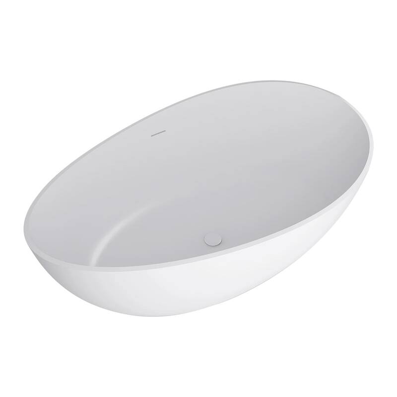 63 in. Solid Surface Freestanding Flatbottom Soaking Bathtub in White