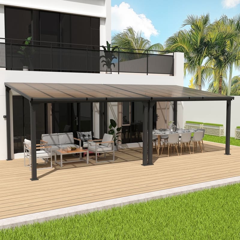 Hardtop Outdoor Gazebo Pergola Aluminum Framed with Sloping Pitched Roof for Garden, Patio, Backyard