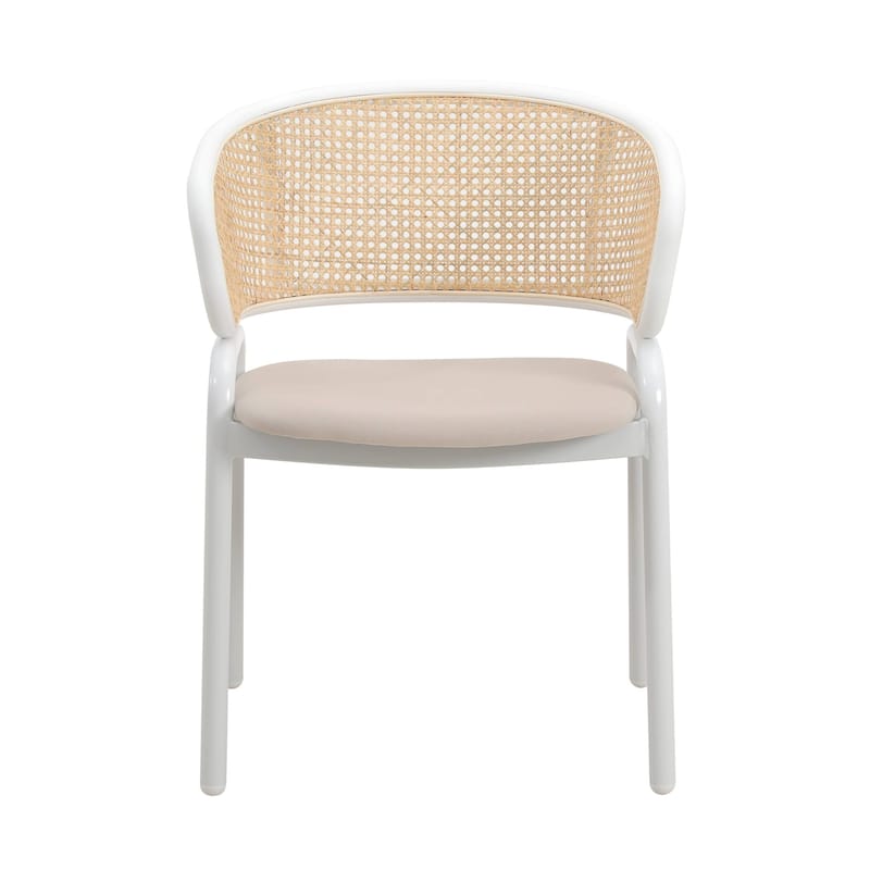 Ervilla Modern Stylish Side Chair with Rattan Back and White Steel Legs for Dining Room & Kitchen, Set of 2