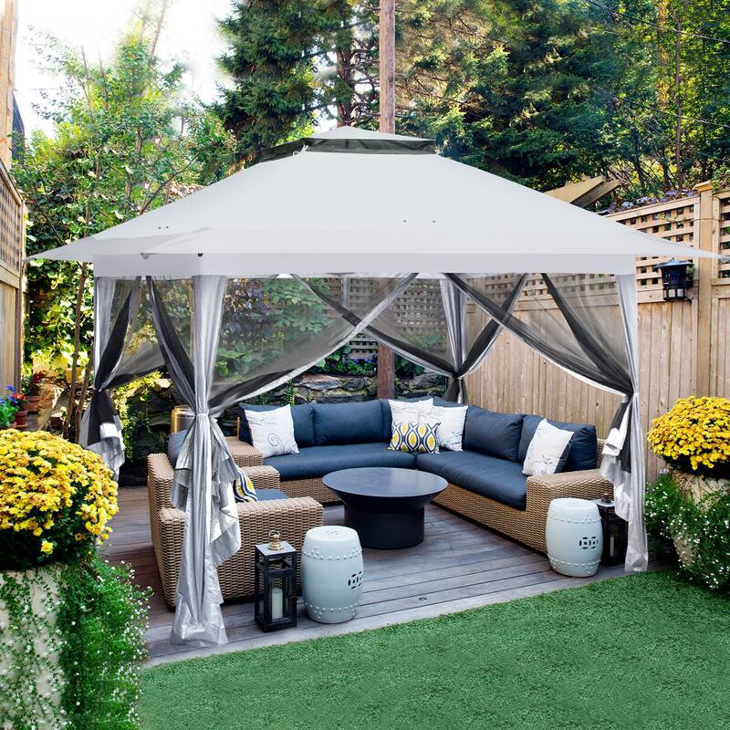 EAGLE PEAK 13x13 Pop Up Gazebo with Mosquito Netting, Easy Up Screened Canopy for Patio and Backyard, Easy Set-up Outdoor Gazebo