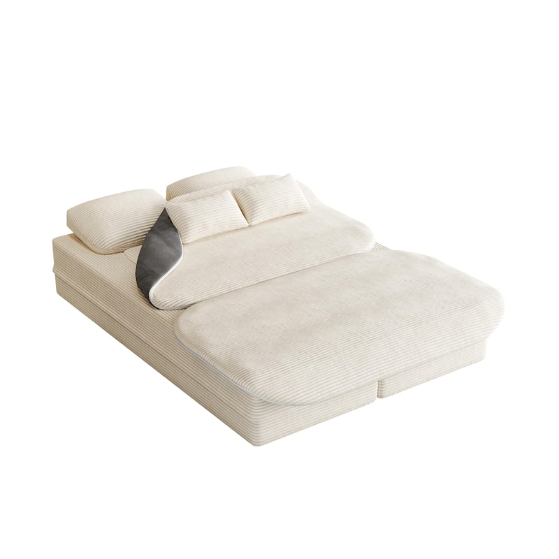 GDFStudio - Lysander Corduroy Foldable Sleeper Sofa Bed with Multi Functional Blanket