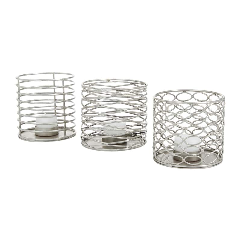 Metal Candle Lantern - Set of 3 Silver - Roche River Decor
