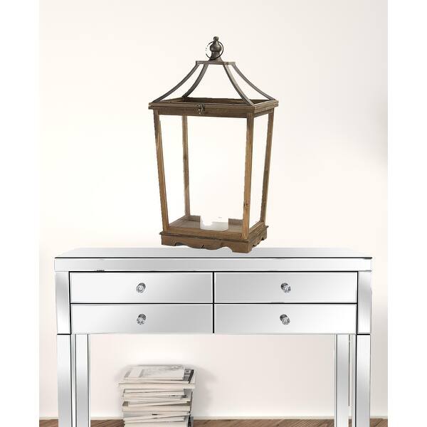 Set Of Two Beige Flameless Floor Lantern Candle Holder