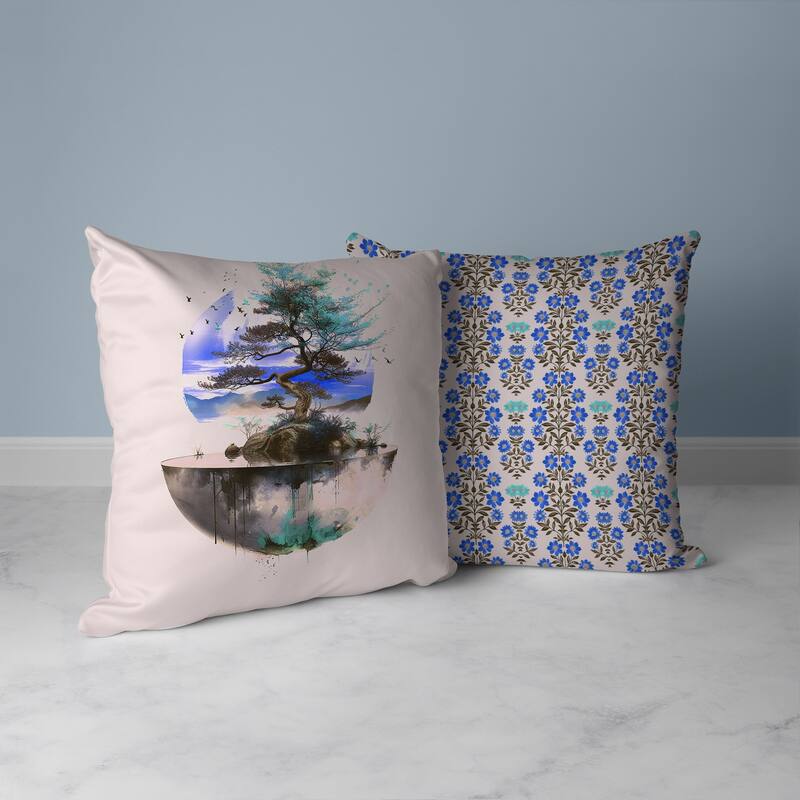 Blossom Bliss Bodhi Faux Suede Reversible Throw Pillow Pink and Blue