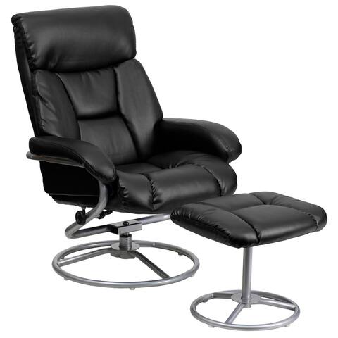 Contemporary LeatherSoft Multi-Position Recliner & Ottoman w/ Metal Base