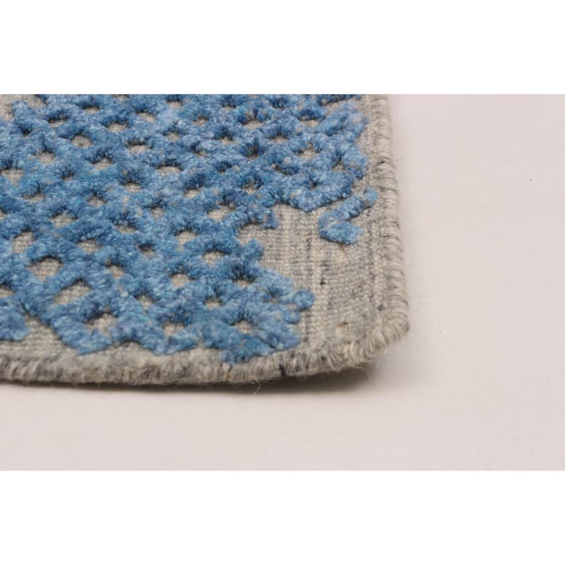 ECARPETGALLERY Hand-knotted Tangier Blue, Light Grey Wool Rug - 5'1 x 7'11