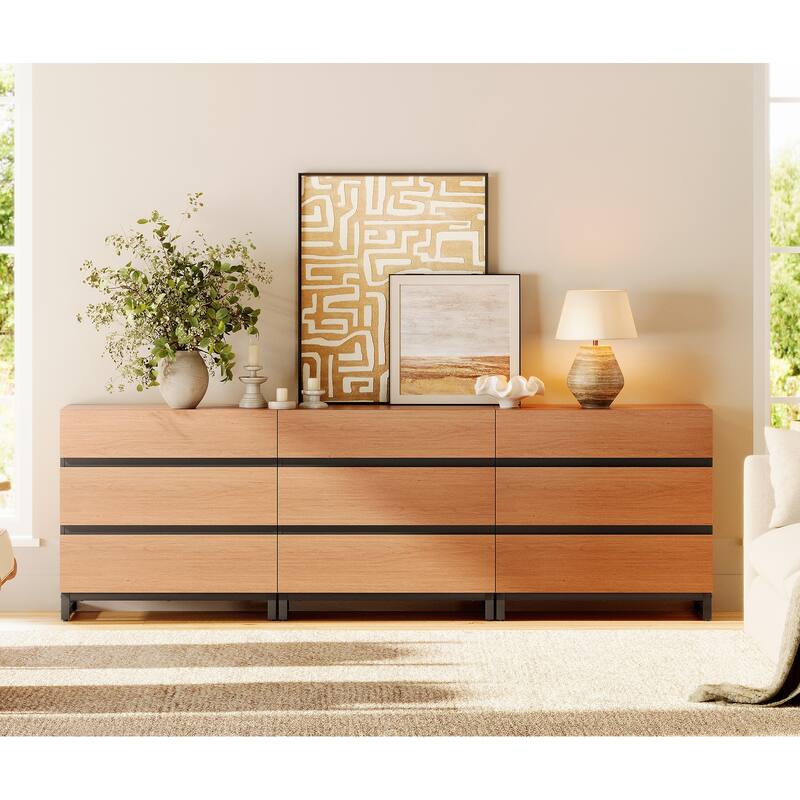 Dresser for Bedroom, Closet Organizers and Storage, Chest of Drawers with Metal Base, Modern Wood Dresser for Living Room