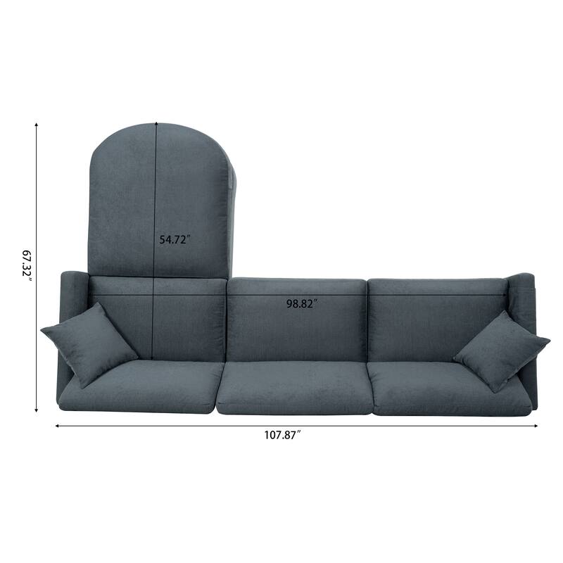 Modern Fabric Sofa with Storage Armrest, Movable Ottoman, and Durable Frame - 3 Seat Couch
