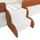 preview thumbnail 28 of 36, Brown White Sofa Bed Two-color Daybed Toddler Floor Bed with Fence and Stairs Grounded Wood Slat Support Frame Upholstered Bed