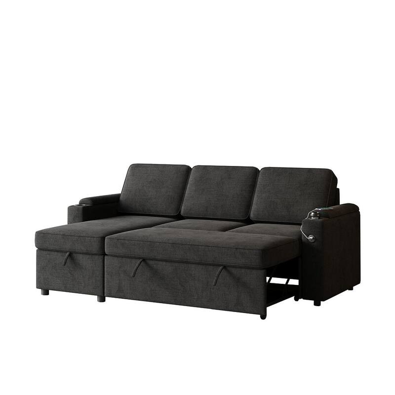 85.8" Upholstery Sleeper Sectional Sofa Pull Out Sofa Bed with Storage Space
