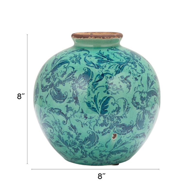 Decorative Terra-cotta Vase with Transferware Pattern