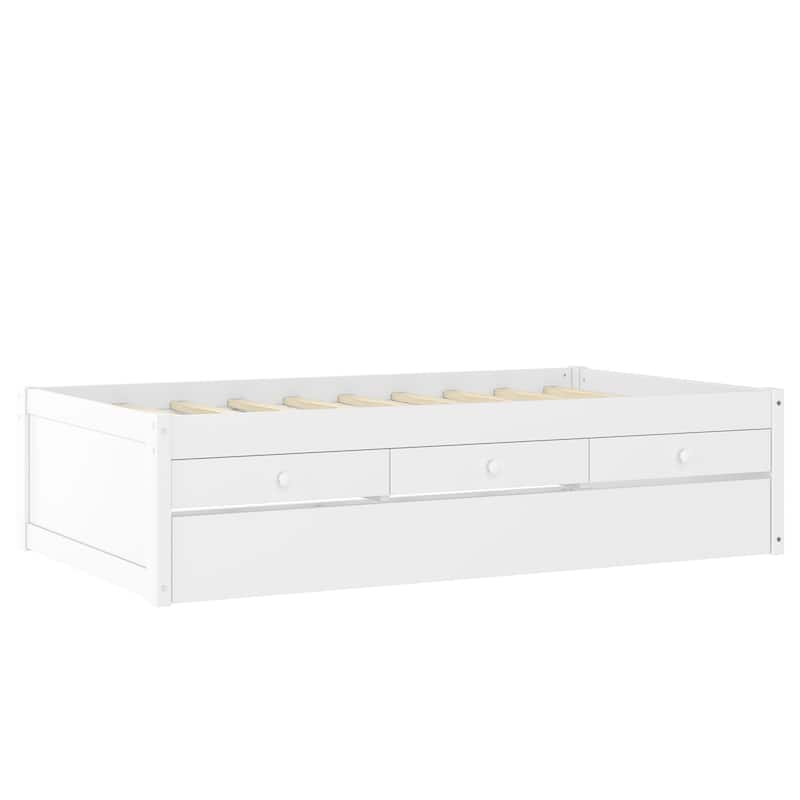 Full/Twin Platform Bed with Trundle, 2 Drawers & Built-in Power Outlets