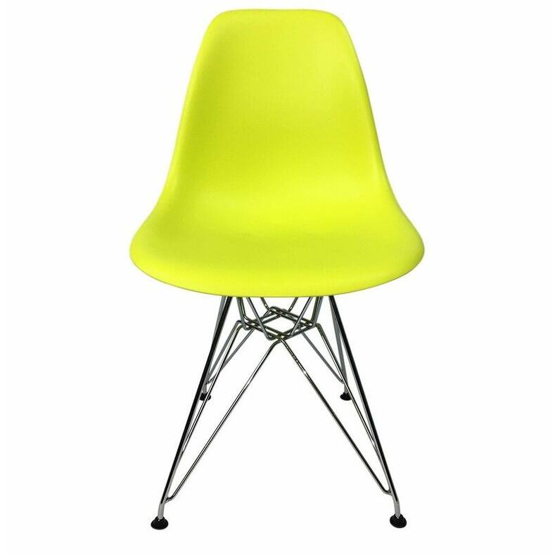 Modern Eiffel Style Chair with Chrome Base & Green Seat Set of 2 Bed