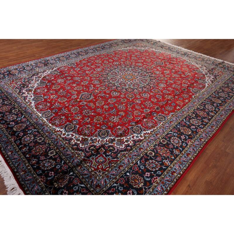 Traditional Red Kashan Turkish Rug Floral Oriental Machine-Made Carpet - 9'7" x 12'7"