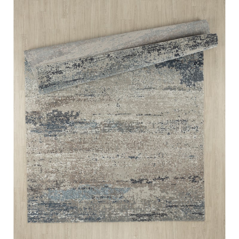 Trellis Navy Blue Abstract Indoor/Outdoor Rug