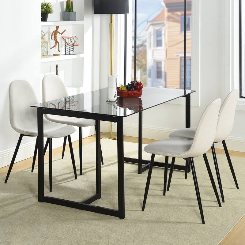 Homy Casa 55" Rectangular Glass Top Dining Table with Black Metal Frame for Modern Interiors