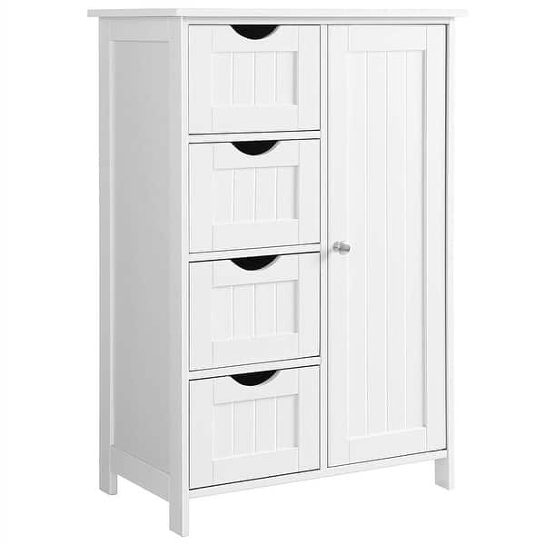 Costway Bathroom Floor Cabinet Side Storage Cabinet with 3 Drawers and 1 Cupboard White