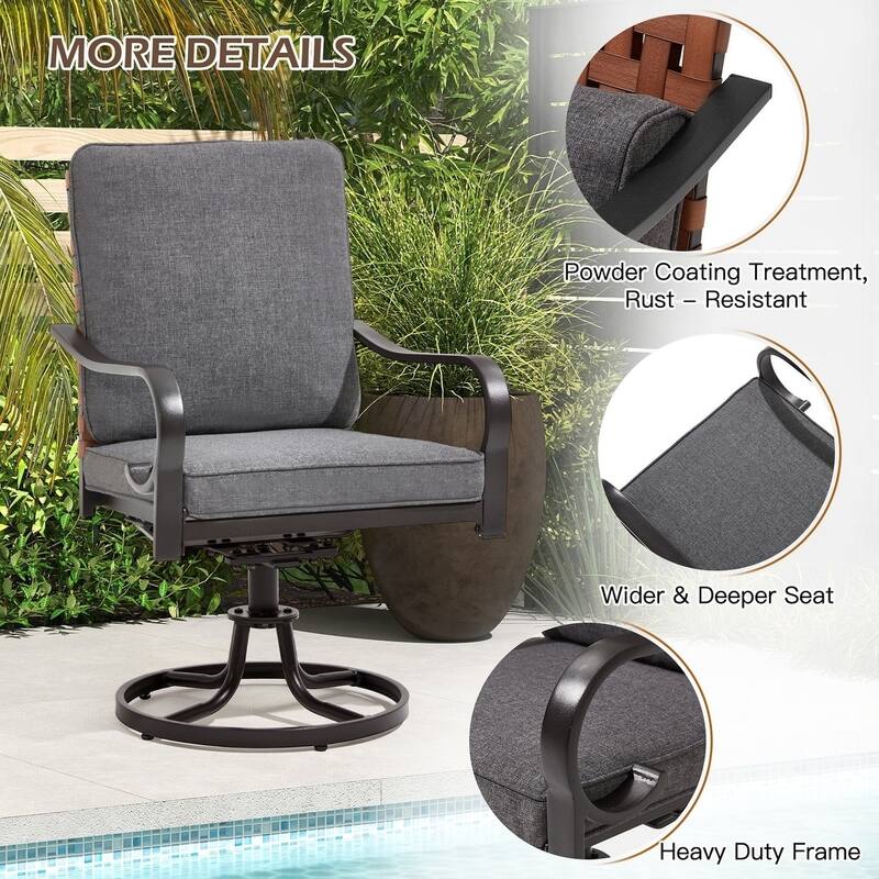 Outdoor Swivel Rocker Chairs Set of 2, Heavy-Duty 360° Swivel Patio Chairs with Cushions, All-Weather Steel Frame for Garden