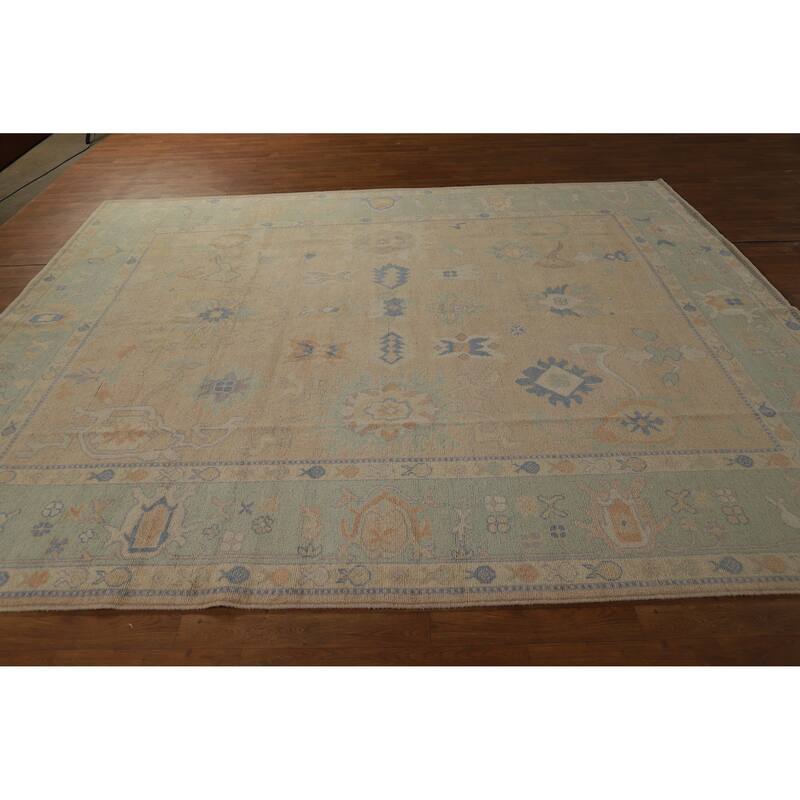 Hand Knotted Oriental 100% Wool Carpet Transitional All-Over Peach Oushak Area Rug - 10' 0'' X 8' 4''