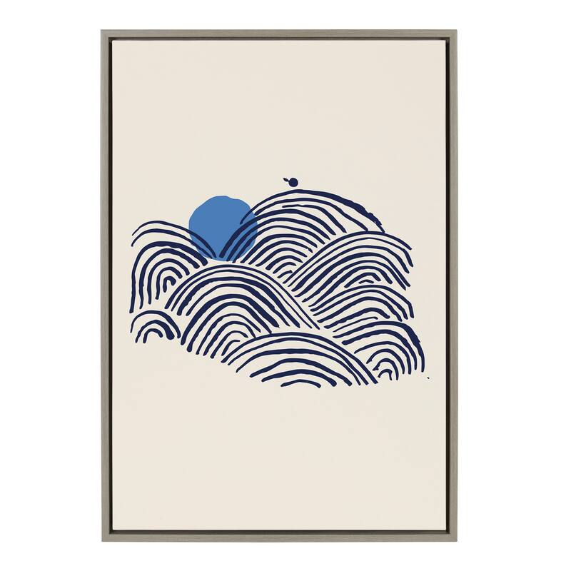 Kate and Laurel Sylvie Indigo Morning Framed Canvas by Hannah Beisang - 23x33 - Plastic - Grey