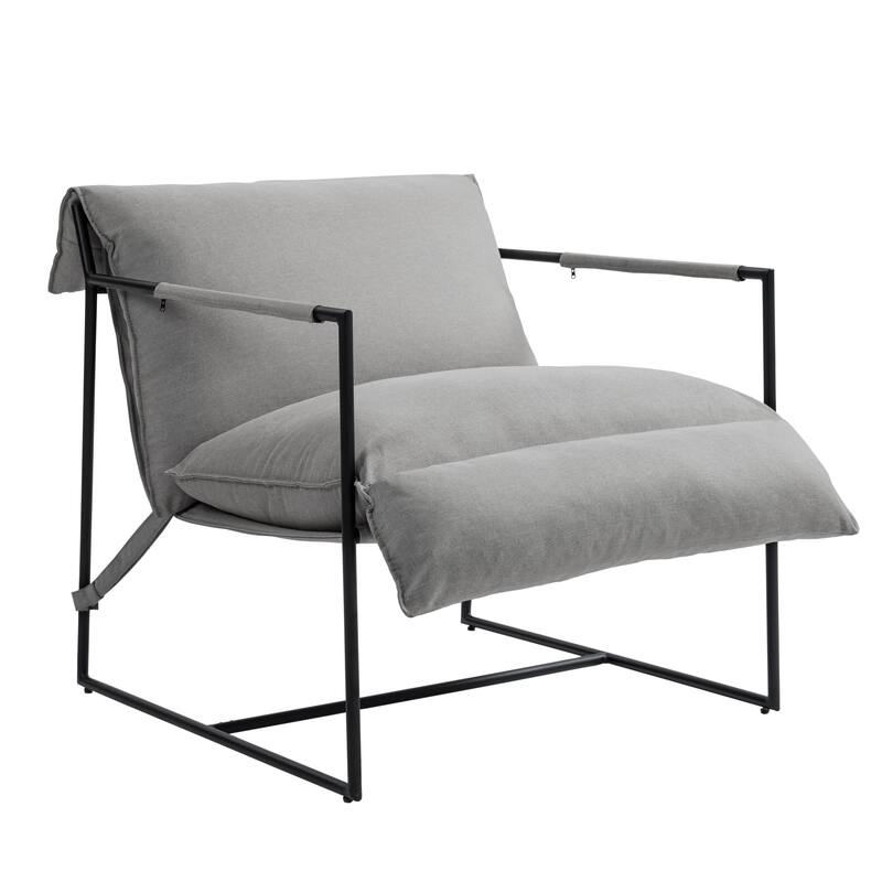 Mid-century Metal Sling Upholstered Armchair with Lengthen Upholstered