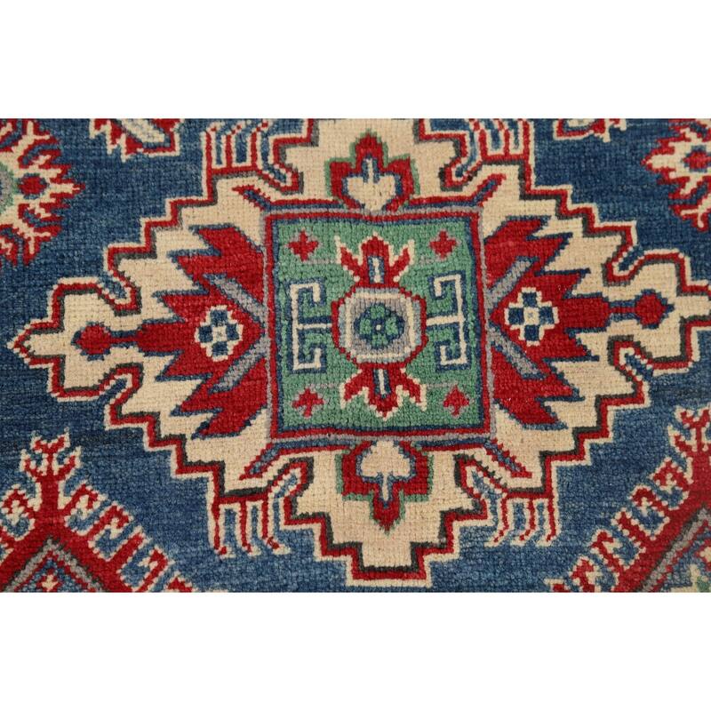 Blue Kazak Accent Rug Handmade Wool Carpet - 3'4" x 4'10"