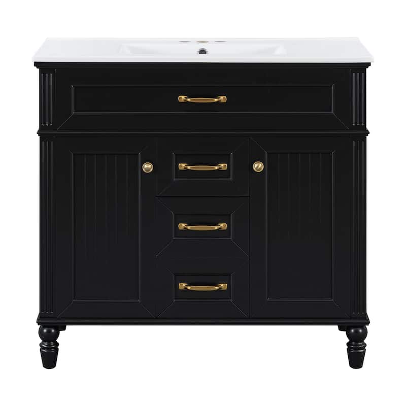 GDF Studio - Sunny Modern Solid Wood + MDF 36-Inch Bathroom Vanity with Ceramic Sink and Flip-Out Drawer