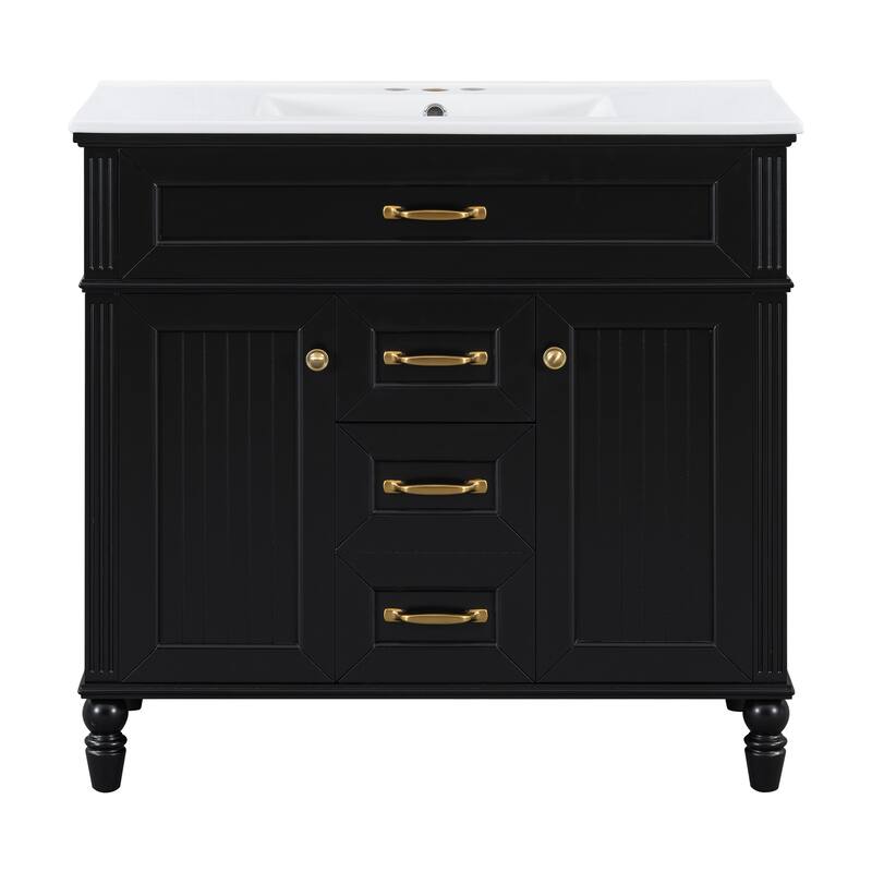 Roomfitters 36" Bathroom Vanity with Sink, Solid Wood Frame, Flip-Out Drawer & Soft-Close Doors