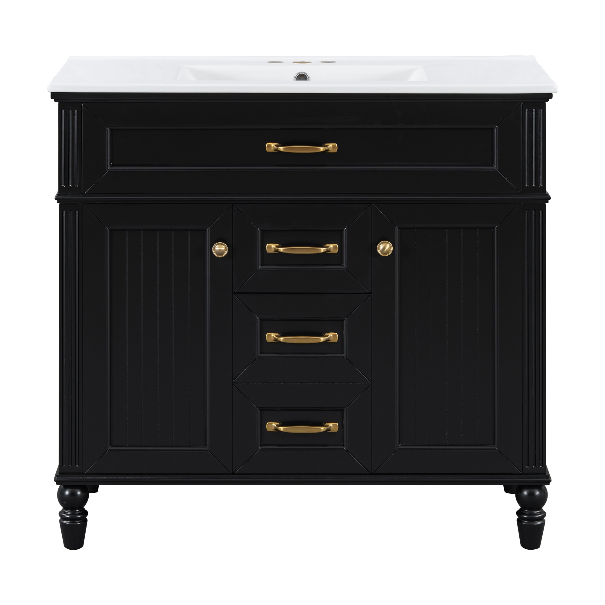 Solid Wood Frame Bathroom Vanity with Ceramic Sink, Freestanding Bathroom Storage Cabinet, 36" Bathroom Sink Vanity Set